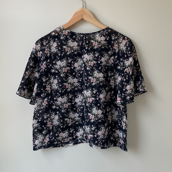 Club Monaco black/pink/white/green floral blouse (size S) - Picture 2 of 5